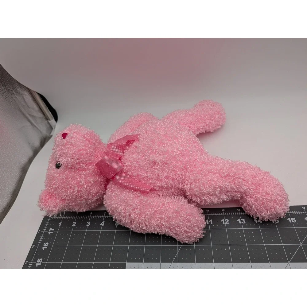 Ty Pinkys Shimmers Plush Bear‎ Pink Curly Fur Satin Bow 2004 16 Inch Stuffed